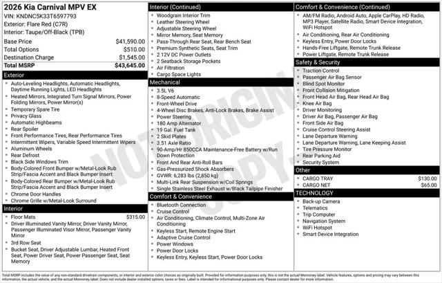 2026 Kia Carnival MPV EX