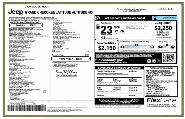 2026 Jeep Grand Cherokee GRAND CHEROKEE LAREDO ALTITUDE 4X4 2026 Jeep Grand Cherokee GRAND CHEROKEE LAREDO ALTITUDE 4X4