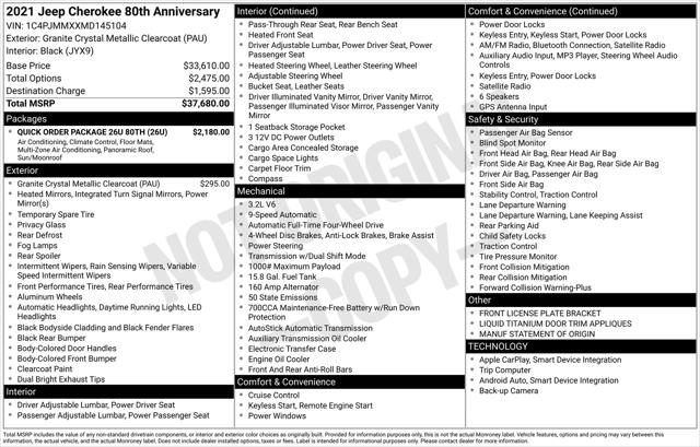 2021 Jeep Cherokee 80th Anniversary 4X4 2021 Jeep Cherokee 80th Anniversary 4X4