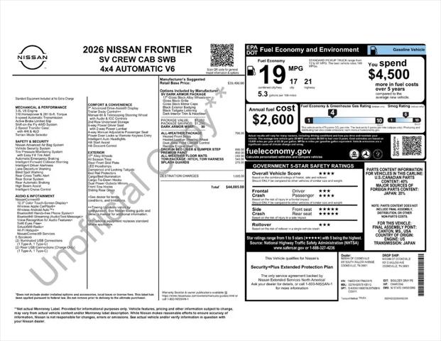2026 Nissan Frontier Crew Cab SV 4x4