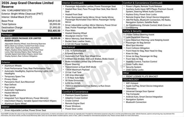 2026 Jeep Grand Cherokee GRAND CHEROKEE LIMITED RESERVE 4X4