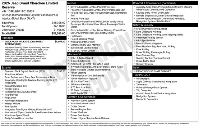 2026 Jeep Grand Cherokee GRAND CHEROKEE LIMITED RESERVE 4X4