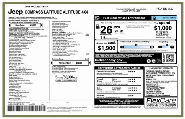 2026 Jeep Compass COMPASS LATITUDE ALTITUDE 4X4 2026 Jeep Compass COMPASS LATITUDE ALTITUDE 4X4