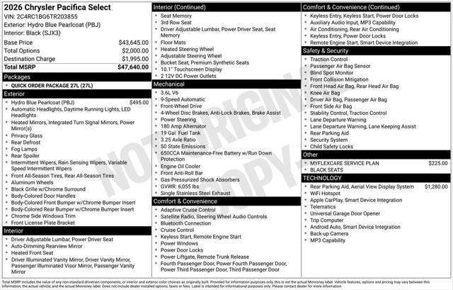 2026 Chrysler Pacifica PACIFICA SELECT