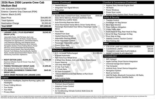 2026 RAM Ram 2500 RAM 2500 LARAMIE CREW CAB 4X4 64 BOX 2026 RAM Ram 2500 RAM 2500 LARAMIE CREW CAB 4X4 64 BOX