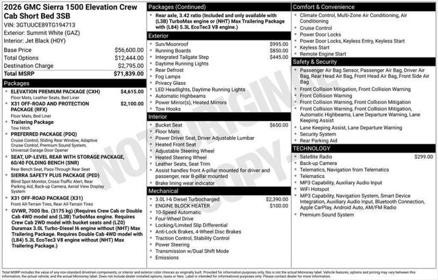 2026 GMC Sierra 1500 Crew Cab, Short Bed, Elevation, 4WD
