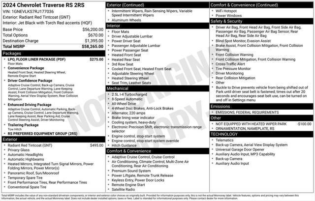 2024 Chevrolet Traverse AWD RS 2024 Chevrolet Traverse AWD RS