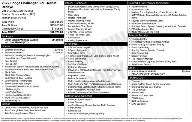 2022 Dodge Challenger SRT Hellcat Redeye 2022 Dodge Challenger SRT Hellcat Redeye