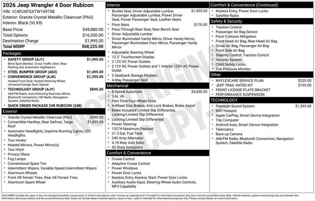 2026 Jeep Wrangler WRANGLER 4-DOOR RUBICON 2026 Jeep Wrangler WRANGLER 4-DOOR RUBICON