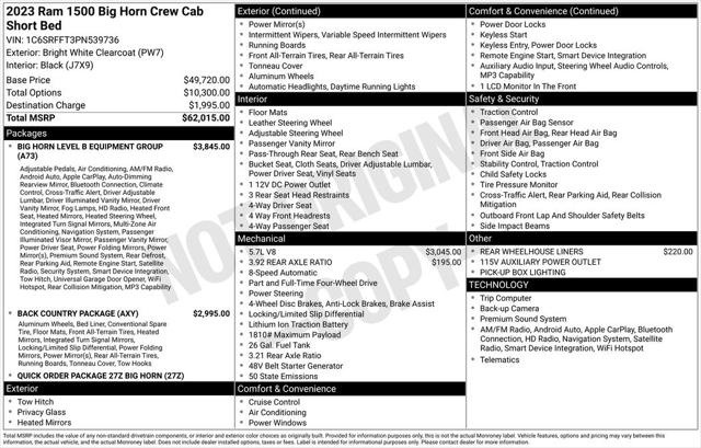 2023 RAM 1500 Big Horn Crew Cab 4x4 57 Box 2023 RAM 1500 Big Horn Crew Cab 4x4 57 Box