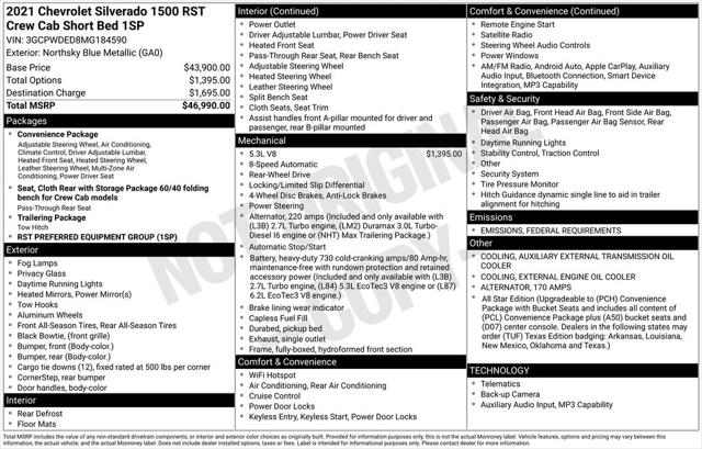 2021 Chevrolet Silverado 1500 2WD Crew Cab Short Bed RST 2021 Chevrolet Silverado 1500 2WD Crew Cab Short Bed RST