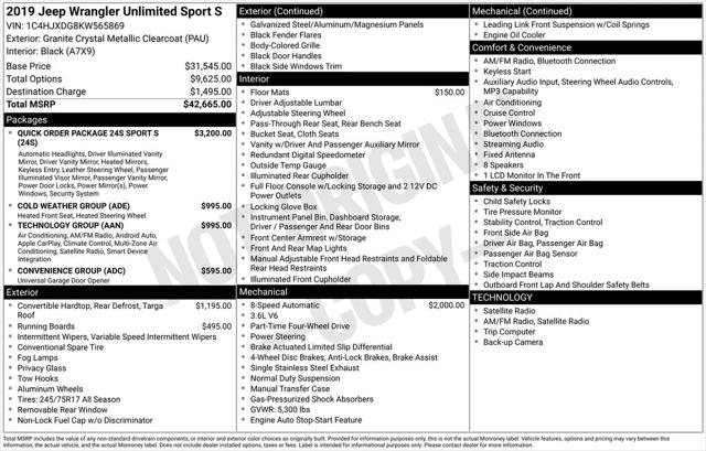 2019 Jeep Wrangler Unlimited Sport S 4x4 2019 Jeep Wrangler Unlimited Sport S 4x4