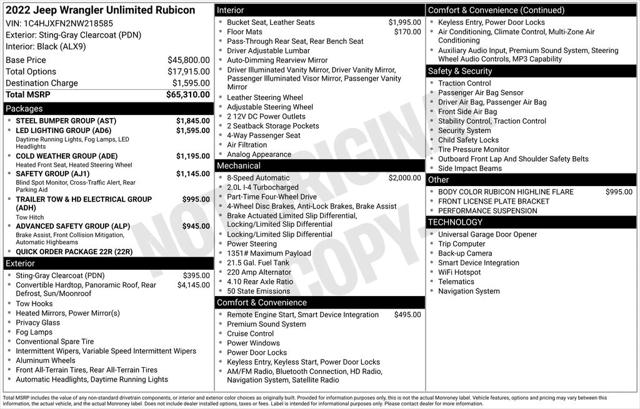 2022 Jeep Wrangler Unlimited Rubicon 4x4 2022 Jeep Wrangler Unlimited Rubicon 4x4