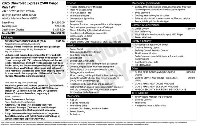 2025 Chevrolet Express Cargo Van RWD 2500 Regular Wheelbase WT