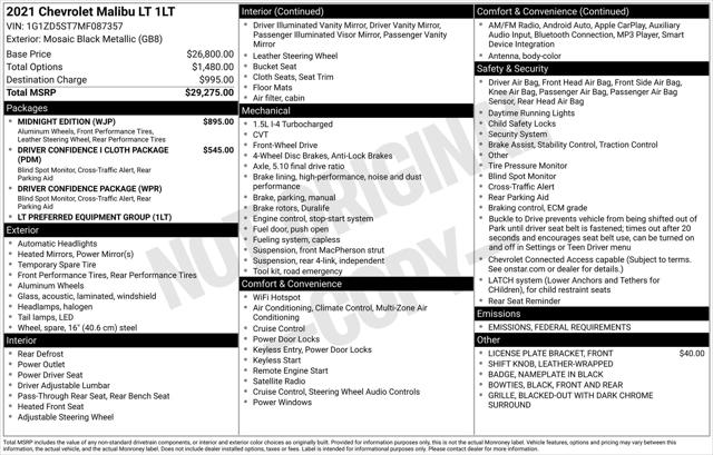 2021 Chevrolet Malibu FWD LT 2021 Chevrolet Malibu FWD LT