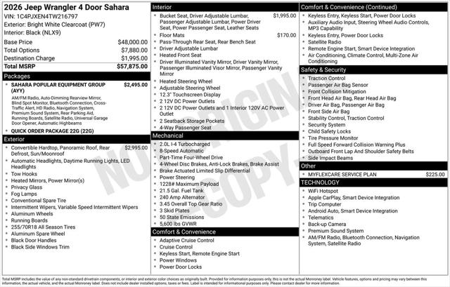 2026 Jeep Wrangler WRANGLER 4-DOOR SAHARA 2026 Jeep Wrangler WRANGLER 4-DOOR SAHARA