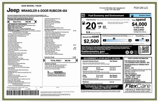 2026 Jeep Wrangler WRANGLER 4-DOOR RUBICON 2026 Jeep Wrangler WRANGLER 4-DOOR RUBICON