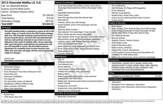 2013 Chevrolet Malibu 1LS 2013 Chevrolet Malibu 1LS