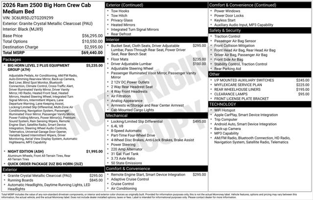 2026 RAM Ram 2500 RAM 2500 BIG HORN CREW CAB 4X4 64 BOX 2026 RAM Ram 2500 RAM 2500 BIG HORN CREW CAB 4X4 64 BOX