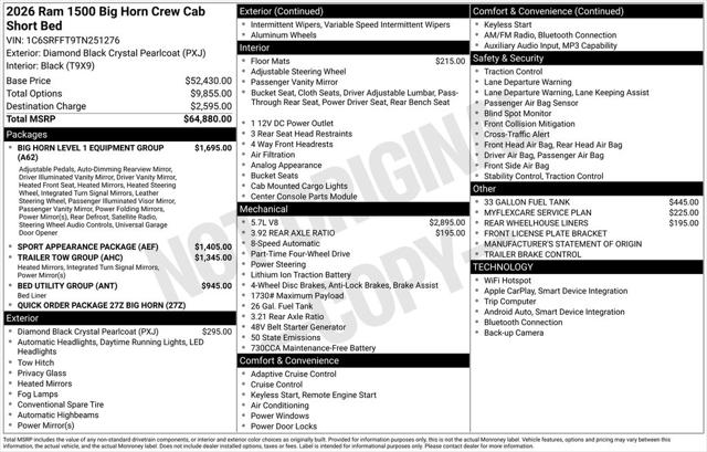 2026 RAM Ram 1500 RAM 1500 BIG HORN CREW CAB 4X4 57 BOX 2026 RAM Ram 1500 RAM 1500 BIG HORN CREW CAB 4X4 57 BOX