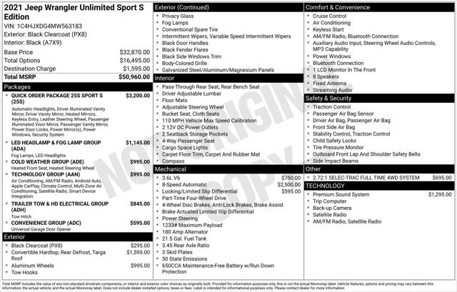 2021 Jeep Wrangler Unlimited Sport S 4x4 2021 Jeep Wrangler Unlimited Sport S 4x4