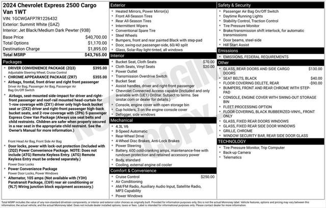 2024 Chevrolet Express Cargo RWD 2500 Regular Wheelbase WT 2024 Chevrolet Express Cargo RWD 2500 Regular Wheelbase WT