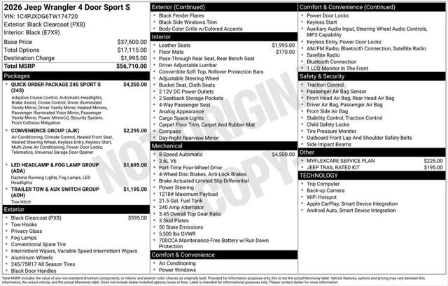 2026 Jeep Wrangler WRANGLER 4-DOOR SPORT S 2026 Jeep Wrangler WRANGLER 4-DOOR SPORT S