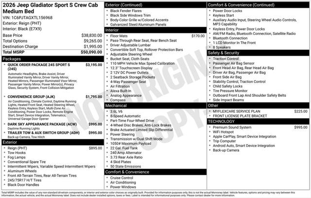 2026 Jeep Gladiator GLADIATOR SPORT S 4X4 2026 Jeep Gladiator GLADIATOR SPORT S 4X4