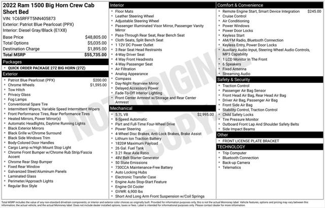 2022 RAM 1500 Big Horn Crew Cab 4x4 57 Box 2022 RAM 1500 Big Horn Crew Cab 4x4 57 Box