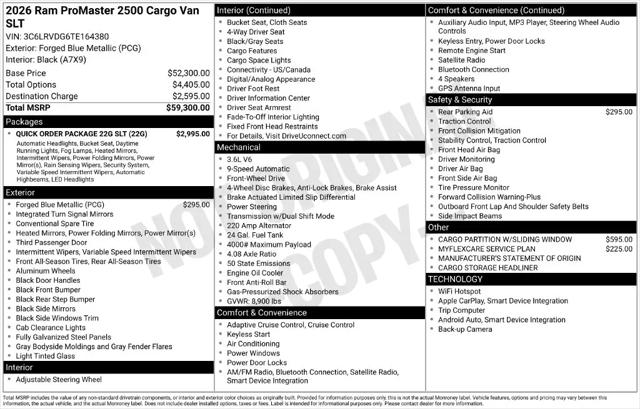 2026 Ram ProMaster 2500 Cargo Van SLT High Roof 159 WB