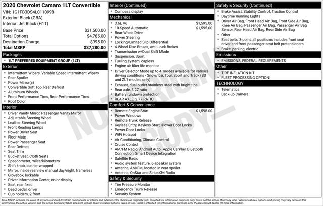 2020 Chevrolet Camaro RWD Convertible 1LT 2020 Chevrolet Camaro RWD Convertible 1LT