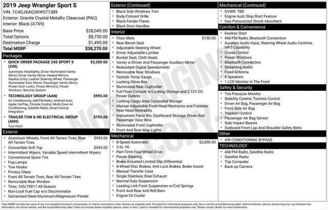 2019 Jeep Wrangler Sport S 4x4 2019 Jeep Wrangler Sport S 4x4