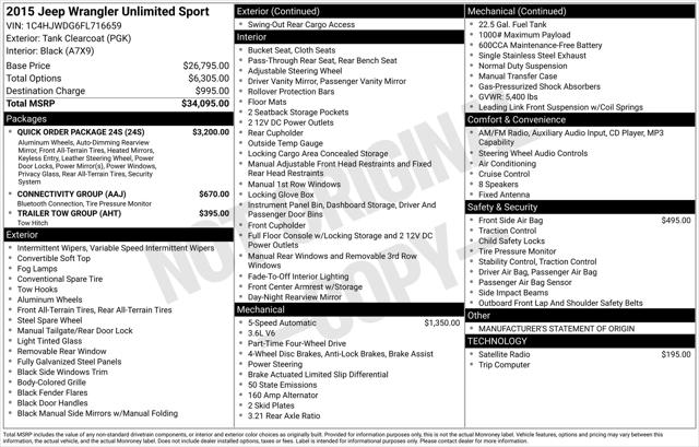 2015 Jeep Wrangler Unlimited Sport 2015 Jeep Wrangler Unlimited Sport