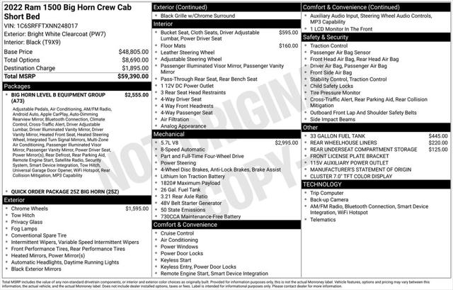 2022 RAM 1500 Big Horn Crew Cab 4x4 57 Box 2022 RAM 1500 Big Horn Crew Cab 4x4 57 Box