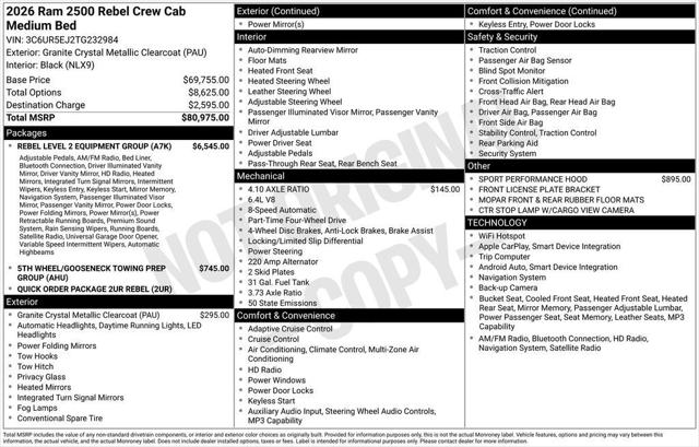 2026 RAM Ram 2500 RAM 2500 REBEL CREW CAB 4X4 64 BOX