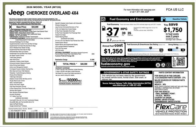 2026 Jeep Cherokee CHEROKEE OVERLAND 4X4