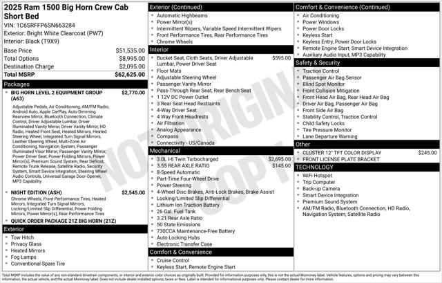 2025 RAM 1500 Big Horn Crew Cab 4x4 57 Box 2025 RAM 1500 Big Horn Crew Cab 4x4 57 Box