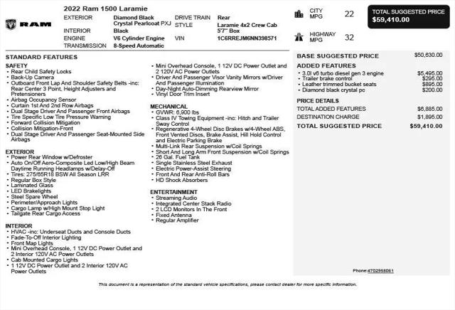 2022 Ram 1500 Laramie Crew Cab 4x2 5'7" Box