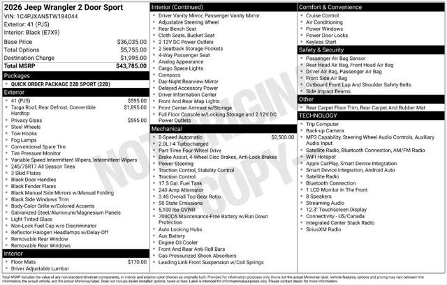 2026 Jeep Wrangler 2-Door Sport 4x4