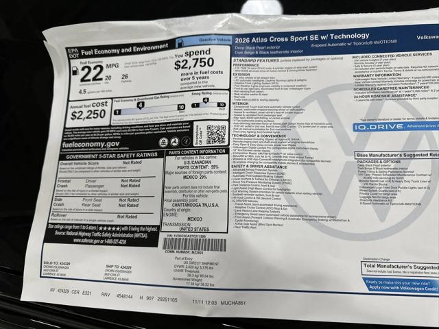 2026 Volkswagen Atlas Cross Sport SE with Technology
