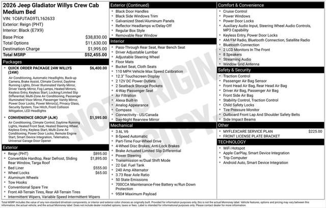 2026 Jeep Gladiator GLADIATOR WILLYS 4X4 2026 Jeep Gladiator GLADIATOR WILLYS 4X4