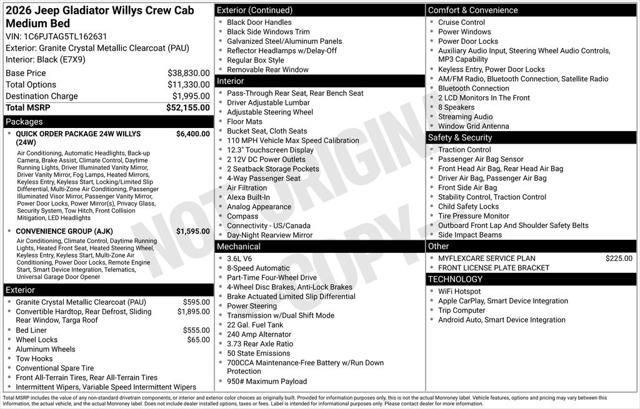 2026 Jeep Gladiator GLADIATOR WILLYS 4X4