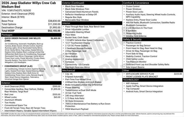 2026 Jeep Gladiator GLADIATOR WILLYS 4X4 2026 Jeep Gladiator GLADIATOR WILLYS 4X4