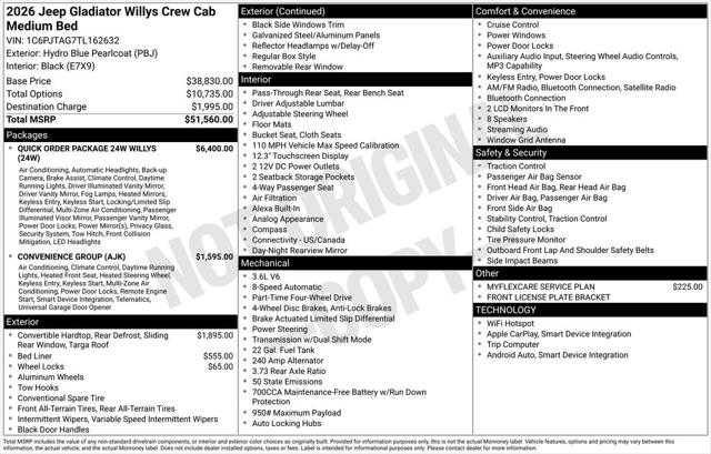 2026 Jeep Gladiator GLADIATOR WILLYS 4X4 2026 Jeep Gladiator GLADIATOR WILLYS 4X4