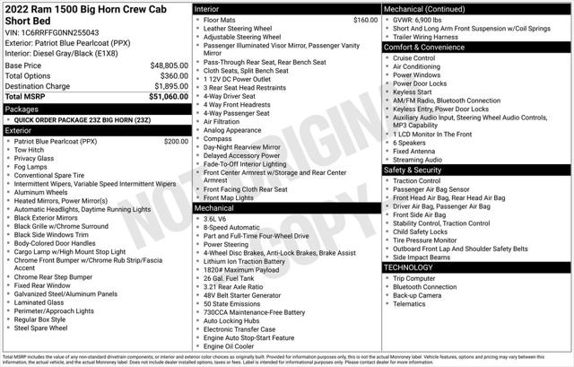 2022 RAM 1500 Big Horn Crew Cab 4x4 57 Box 2022 RAM 1500 Big Horn Crew Cab 4x4 57 Box