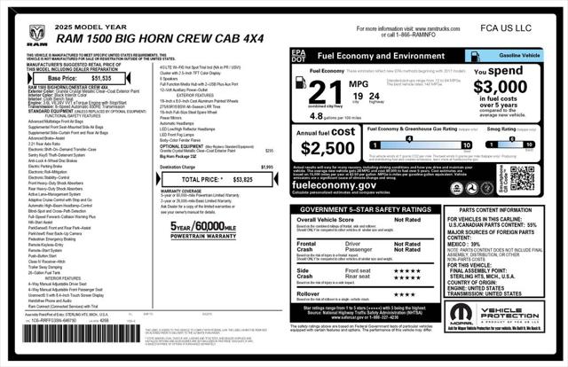 2025 RAM 1500 Big Horn Crew Cab 4x4 57 Box 2025 RAM 1500 Big Horn Crew Cab 4x4 57 Box