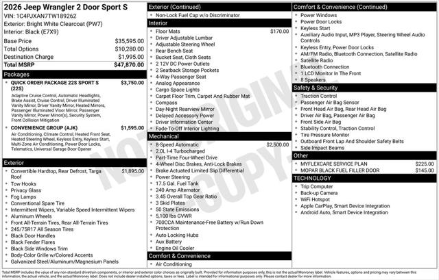 2026 Jeep Wrangler 2-Door Sport S 4x4