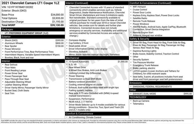 2021 Chevrolet Camaro RWD Coupe LT1