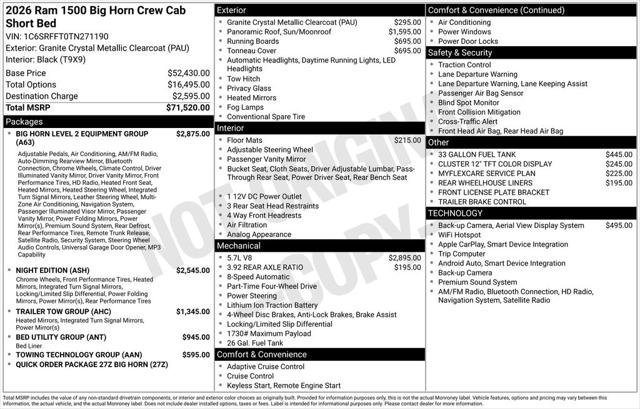 2026 RAM Ram 1500 RAM 1500 BIG HORN CREW CAB 4X4 57 BOX 2026 RAM Ram 1500 RAM 1500 BIG HORN CREW CAB 4X4 57 BOX