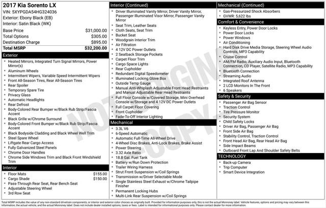 2017 Kia Sorento 3.3L LX